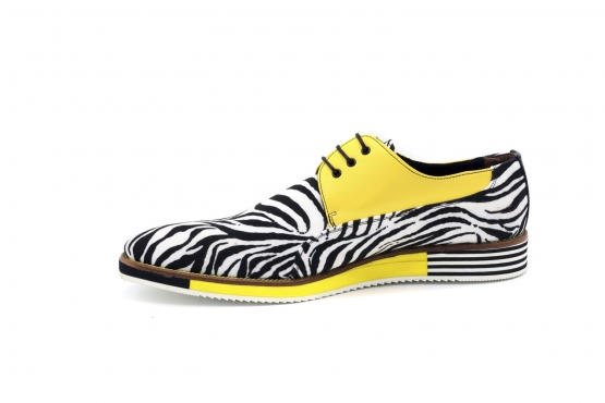 Free model sneaker, made in yellow nappa and zebra nappa.