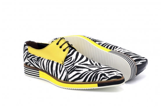 Free model sneaker, made in yellow nappa and zebra nappa.