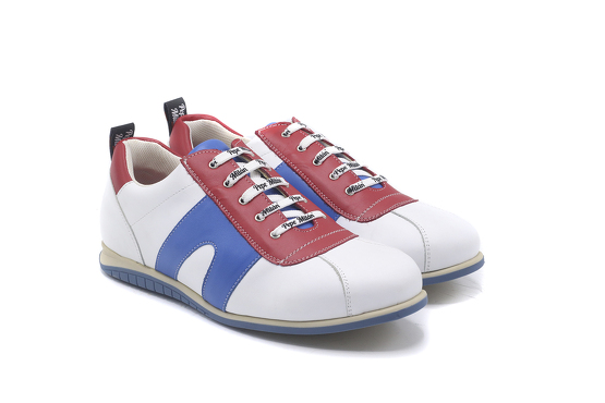 Eisley Sneaker-model, manufactured in Napa Blanca Roja & Azul Milan