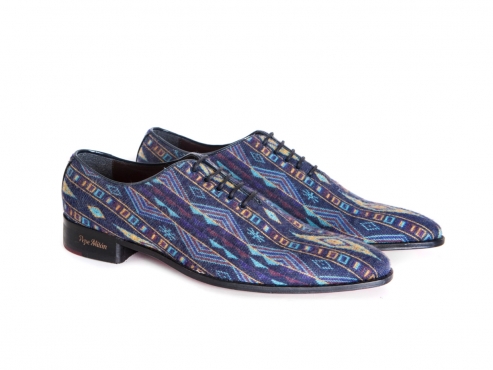 Zapato modelo Jalisco, fabricado en fantasía méxico azul.