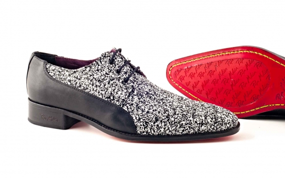Party model shoe, manufactured in black-white glitter and black nappa.