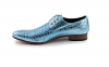 Brenda model shoe, made of blue metal snake toga.