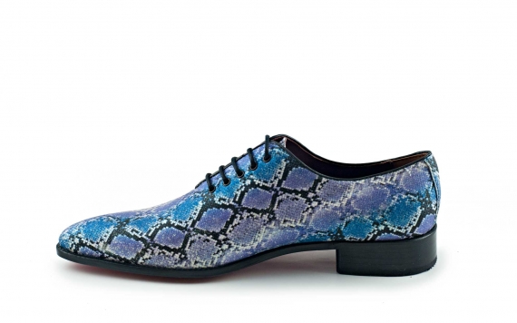 Mayle model shoe, manufactured in purple snake glitter. 