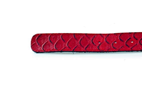 Flury model belt, manufactured in red anaconda. 