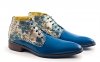  Lumière model ankle boot, manufactured in milan blue nappa and gold lame. 