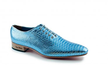 Hypnotist model shoe, manufactured in metal blue toga snake.