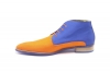 Zapato modelo Grape, fabricado en Lino Naranja & Milano Caribe - Napa Azul Milán