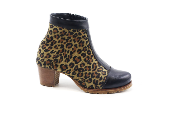 Ankel Boot model Lia, manufactured in Napa Negra - Leopardo Marrón