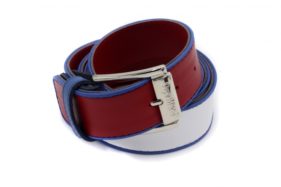 Albar model belt, manufactured in Napa Roja Blanca y Azul Vivo Azul