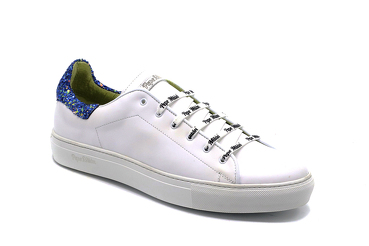 Sneaker modelo Pugh Cab, fabricado en Napa Blanca & Alcolchado Glitter