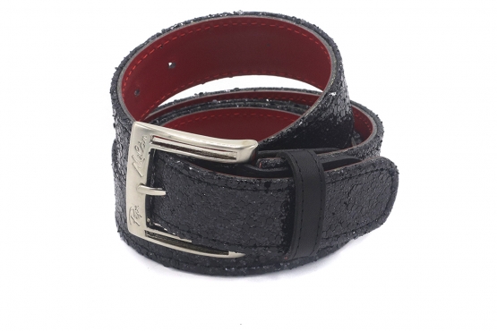 Max model belt, manufactured in Glitter Negro Napa Negra