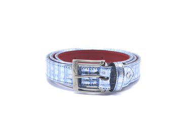 Super C model belt, manufactured in Napa Azul Espejo	