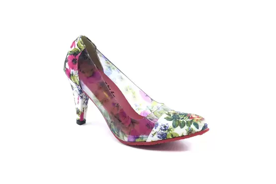 Modèle de chaussure Flowers 2, fabriqué en Fantaisie 522 Vinyle Transparent en 522