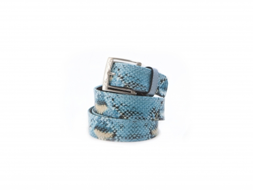 Brenda model belt, made of turquoise anaconda.