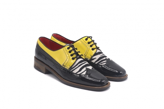 Modèle de chaussure Melman, fabriqué en Charol Amarillo,Negro Cebra Negra y Blanca