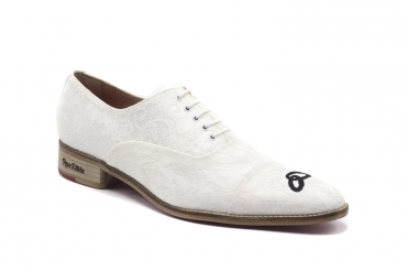 Zapato modelo Boda, fabricado en Encaje Blanco Bordado Alianza