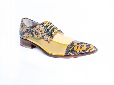 Zapato modelo Impresión, fabricado en quebec jaraba transparente naranja.