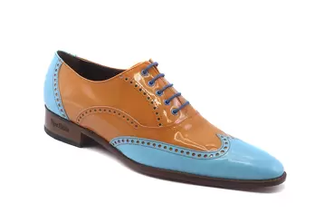 Modèle de chaussure Empírea, fabriqué en Charol Mandarino Charol Azul Celeste