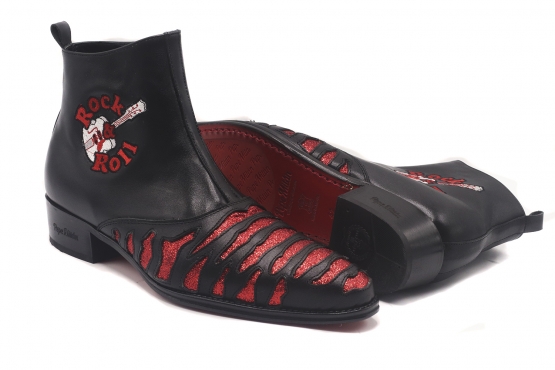 Bota modelo ROCK & ROLL, fabricado en Napa negra y glitter rojo