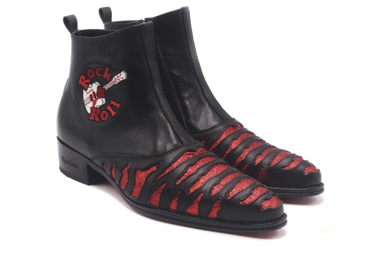 Bota modelo ROCK & ROLL, fabricado en Napa negra y glitter rojo