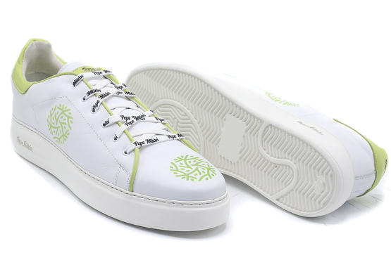 Modèle de chaussure Sua, fabriqué en Napa Blanca Napa Verde Logo Verde personalizado