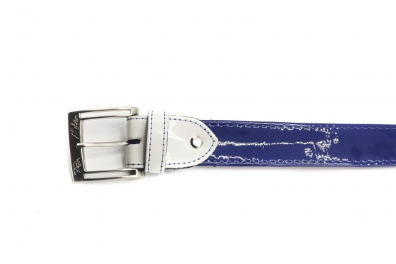 Modèle de ceinture Brett, fabriqué en Charol Blanco Charol Azul