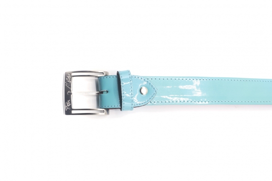 Ceinture modèle Maldivas En cuir verni métal turquoise