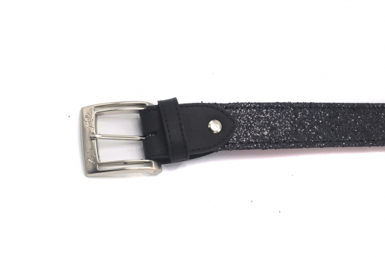 Modèle de ceinture Max, fabriqué en Glitter Negro Napa Negra