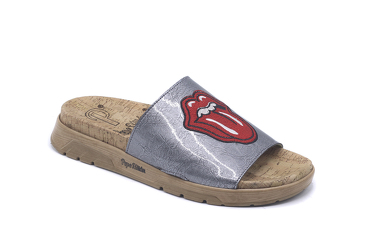 Sandalia modelo Keith, fabricada en Charol Gris Bordado Lengua 