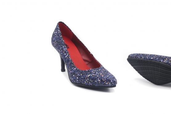 Albany Shoe model, manufactured in Glitter Party Blue