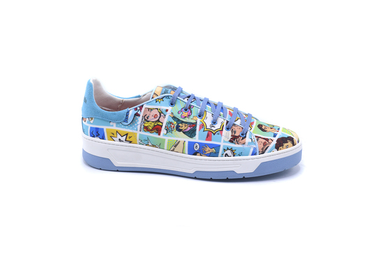 Sneaker model Lir, manufactured in Fantasia Comic Quilt Serraje Azul