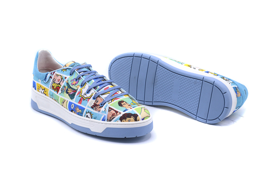 Sneaker model Lir, manufactured in Fantasia Comic Quilt Serraje Azul