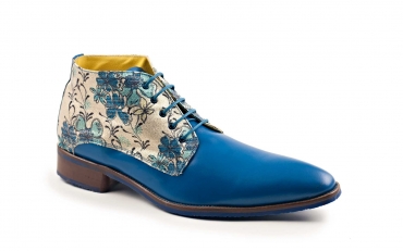  Lumière model ankle boot, manufactured in milan blue nappa and gold lame. 