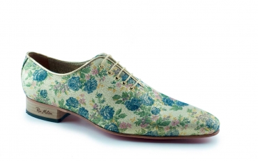  Moare model shoe, manufactured in textile blue gold lame.