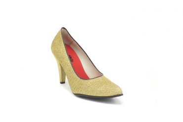 Zapato modelo Rocher, fabricado en Glitter Oro 