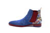 Men's ankle boot, MARCH model, made in milan blue suede, multi flowers