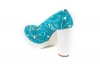Dripyta model shoe, manufactured in blue paint plush.