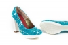 Dripyta model shoe, manufactured in blue paint plush.
