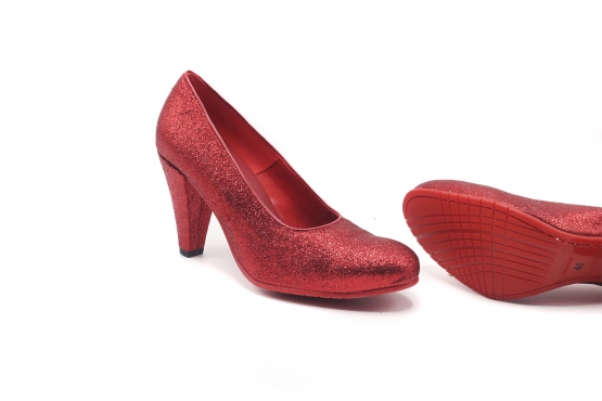 Coral model shoe, made in Glitter Fino Rojo