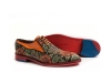 Modèle de chaussure Segoriano, fabriquée en fantaisie bedel et cuir verni mandarine.