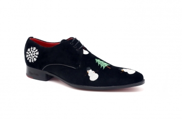 Zapato modelo Jack, fabricado en Terciopelo Negro Bordado Navidad 1