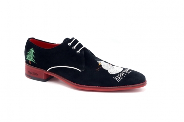 Zapato modelo Snowman, fabricado en Terciopelo Negro Bordado Navidad 3