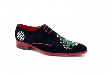 Zapato modelo Tree, fabricado en Terciopelo Negro Bordado Navidad-2