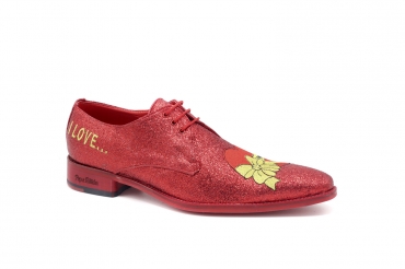 Zapato modelo Lovely, fabricado en Glitter Rojo - Bordado San Valentín 2