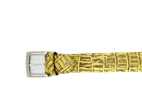 Modèle de ceinture Reptiles, fabriqué en alligator jaune.