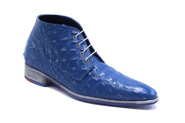 Survivor model ankle boot, manufactured in blue and silver aligator. 