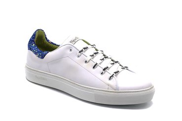 Shoe model Pugh, manufactured in Napa Blanca & Alcolchado Glitter