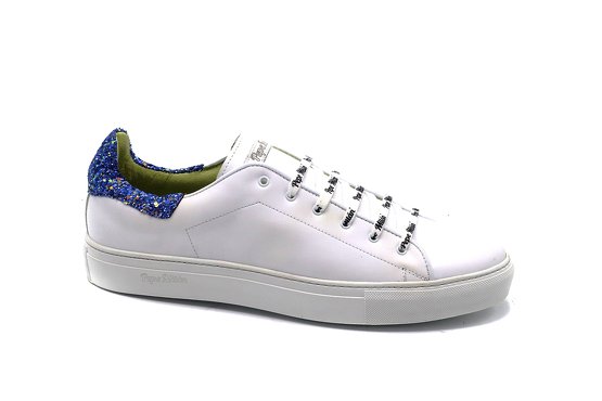 Sneaker modelo Pugh Cab, fabricado en Napa Blanca & Alcolchado Glitter