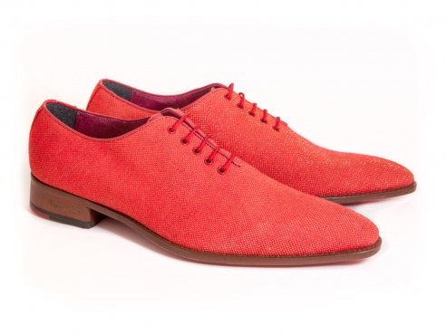 Zapato modelo Afternoon, fabricado en textil pichu rojo