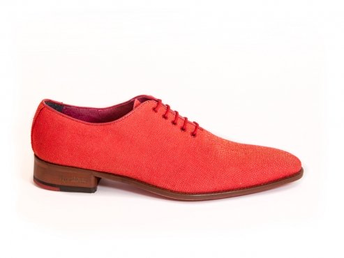 Zapato modelo Afternoon, fabricado en textil pichu rojo